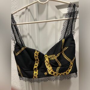 Versace Chain Print Silk Blend Bralette Top